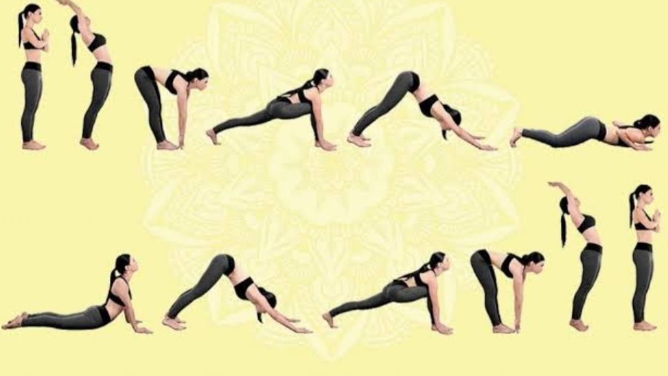 Ilustrasi gerakan yoga surya namaskara.