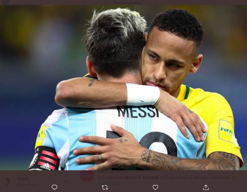 Neymar dan Lionel Messi, ikon dari timnas Brasil dan Argentina.