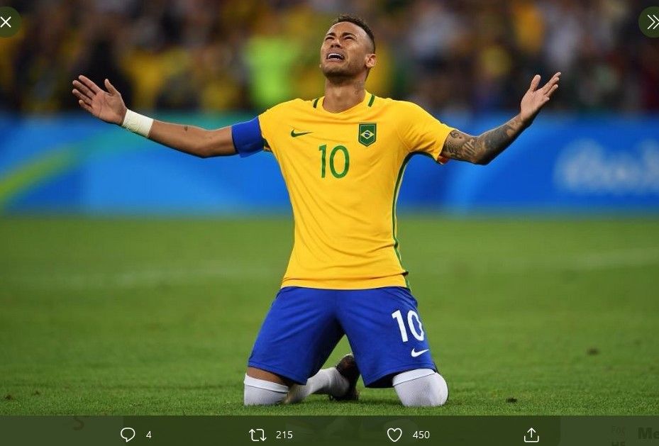 Neymar setelah memastikan Brasil meraih emas Olimpiade 2016.