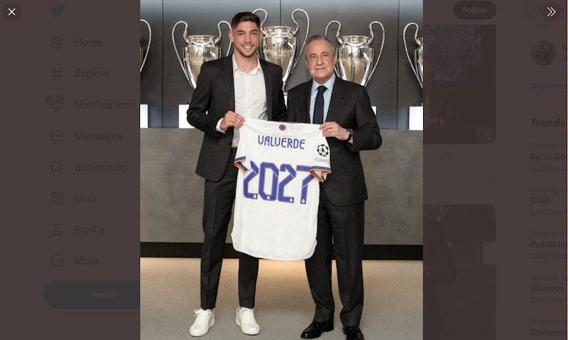 Gelandang Real Madrid, Federico Valverde, memperpanjang kontrak hingga 2027. 