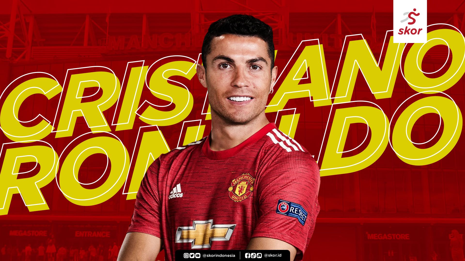 Ilustrasi Cristiano Ronaldo berseragam Manchester United.