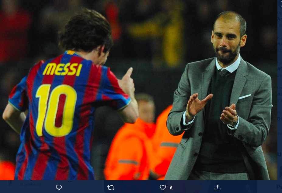 Pep Guardiola dan Lionel Messi ketika sama-sama di Barcelona.