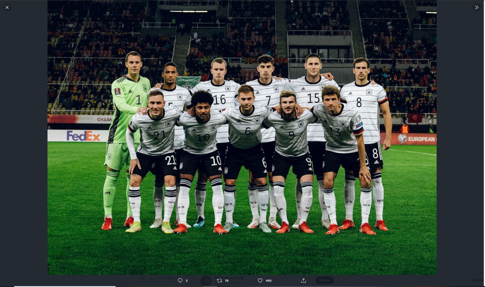 Starting XI timnas Jerman menghadapi Makedonia Utara di Kualifikasi Piala Dunia 2022, Selasa (12/10/2021) dini hari WIB.