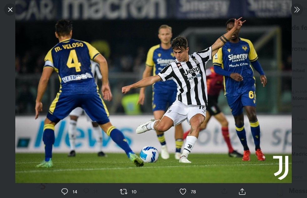Penyerang Juventus, Paolo Dybala, akan melepaskan tembakan ke gawang Hellas Verona, Sabtu (30/10/2021) malam WIB.