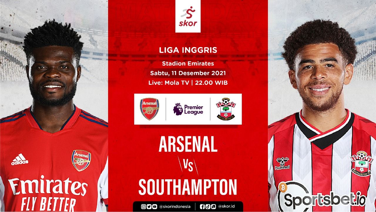 Gelandang Arsenal, Thomas Partey, akan meredam serangan Southampton dalam laga Sabtu (11/12/2021) malam WIB.