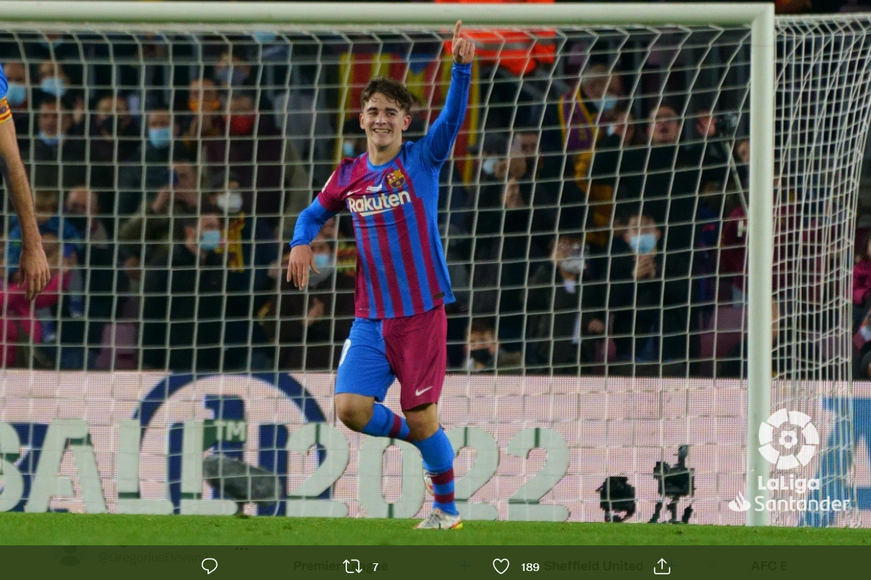 Wonderkid Barcelona, Pablo Gavi, setelah mencetak gol ke gawang Elche.