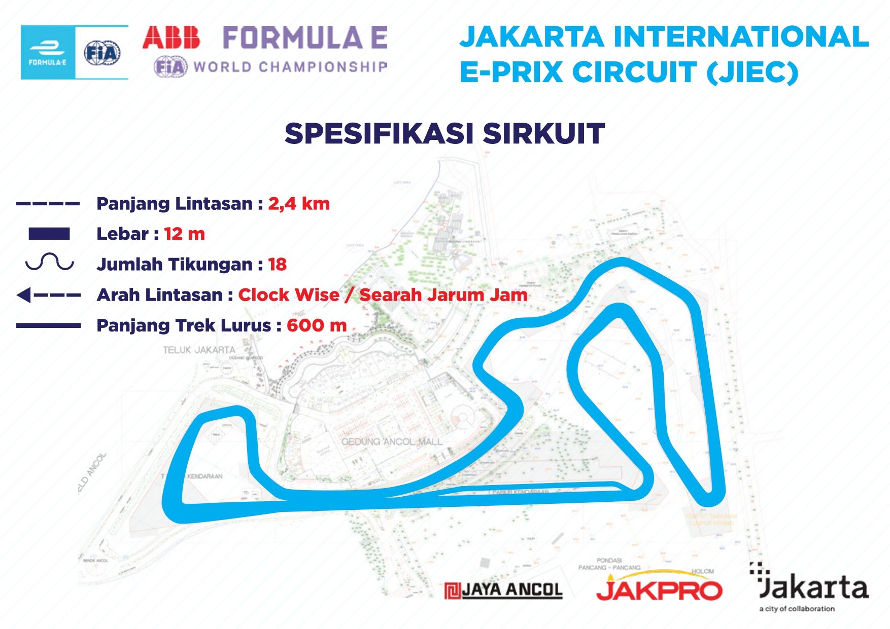 Peta calon Sirkuit Ancol sebagai tuan rumah salah satu seri Formula E World Championship 2022 di Jakarta pada Juni tahun depan.