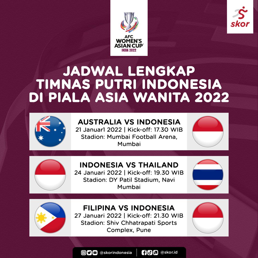 Jadwal Lengkap Timnas Putri Indonesia di Piala Asia Wanita 2022