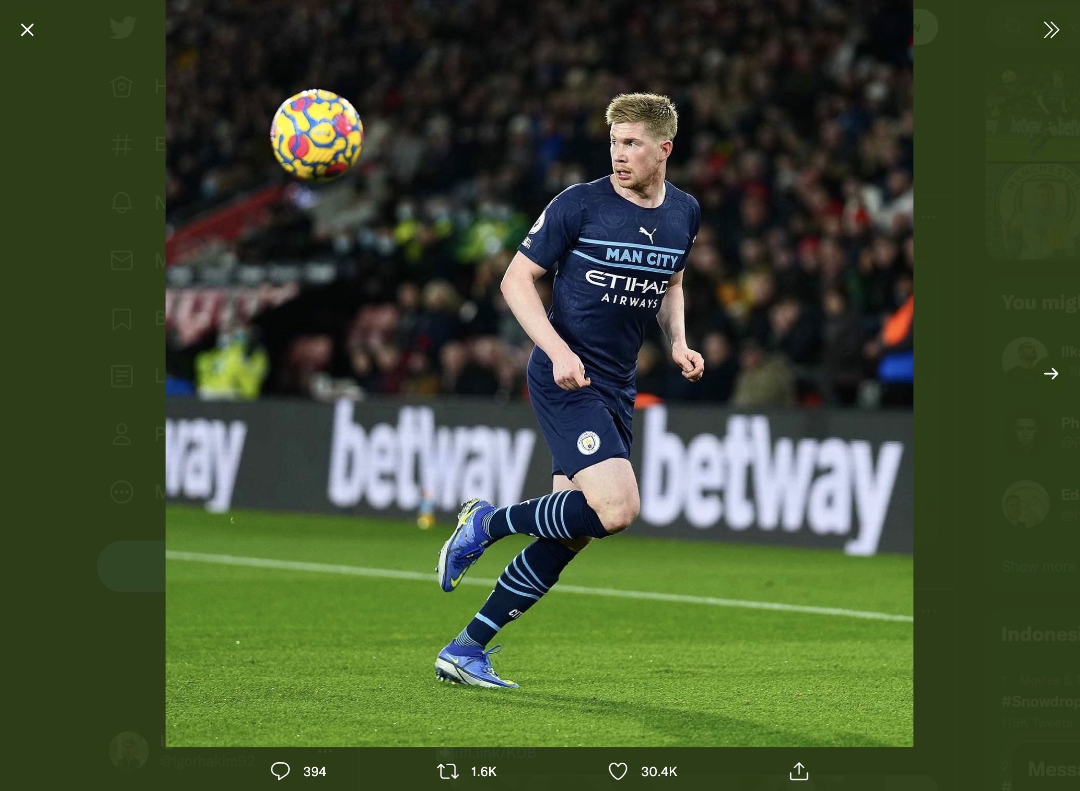 Pemain Manchester City, Kevin de Bruyne.