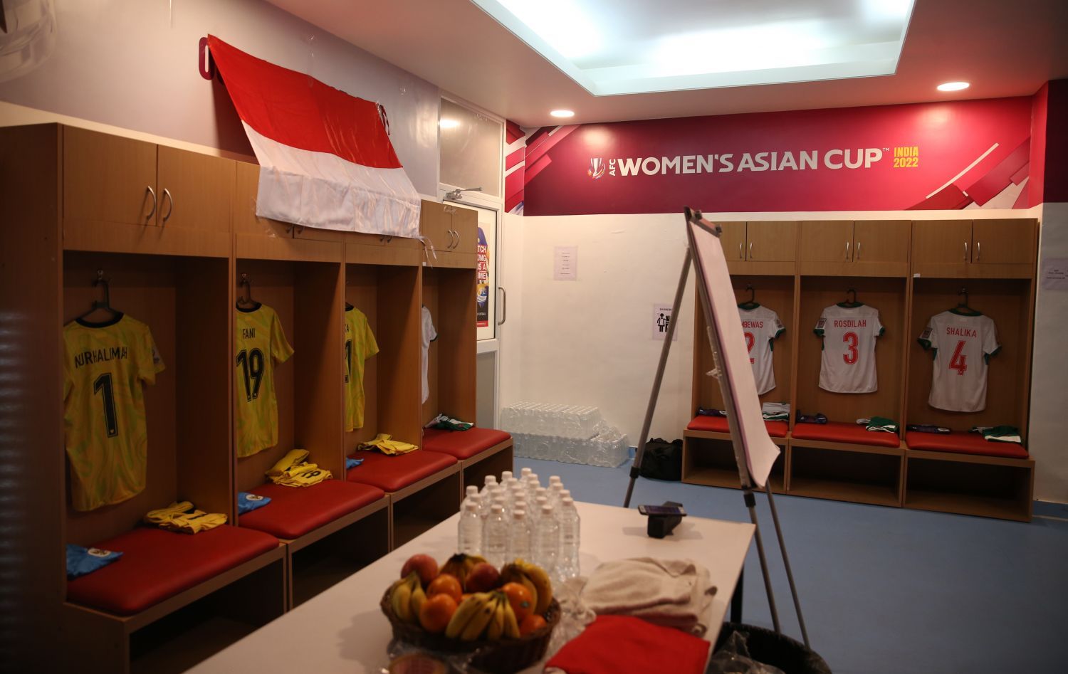 Ruang ganti di Shri Shiv Chhatrapati Sports Complex, salah satu arena laga timnas putri Indonesia di Piala Asia Wanita 2022.