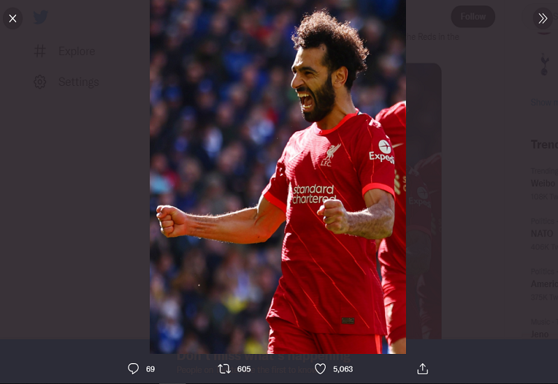 Mohamed Salah mencetak gol kedua Liverpool lawan Brighton. 