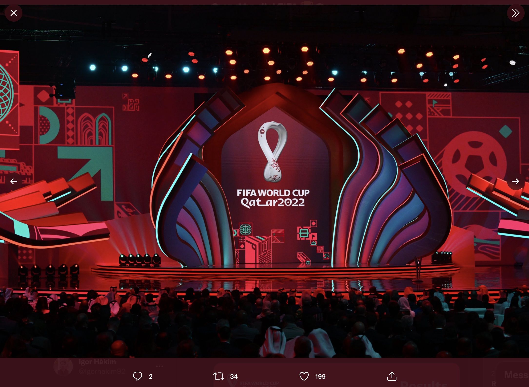 Auditorium tempat digelarnya undian fase grup Piala Dunia 2022 di Doha, Qatar (1/4/2022).