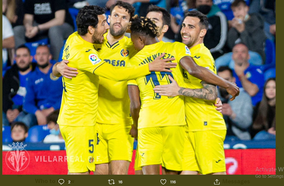Para pemain Villarreal merayakan kemenangan atas Getafe di LaLiga.