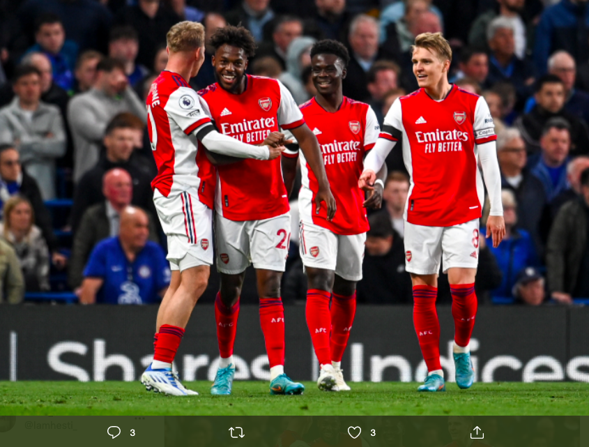 Pemain Arsenal merayakan gol Eddie Nketiah.
