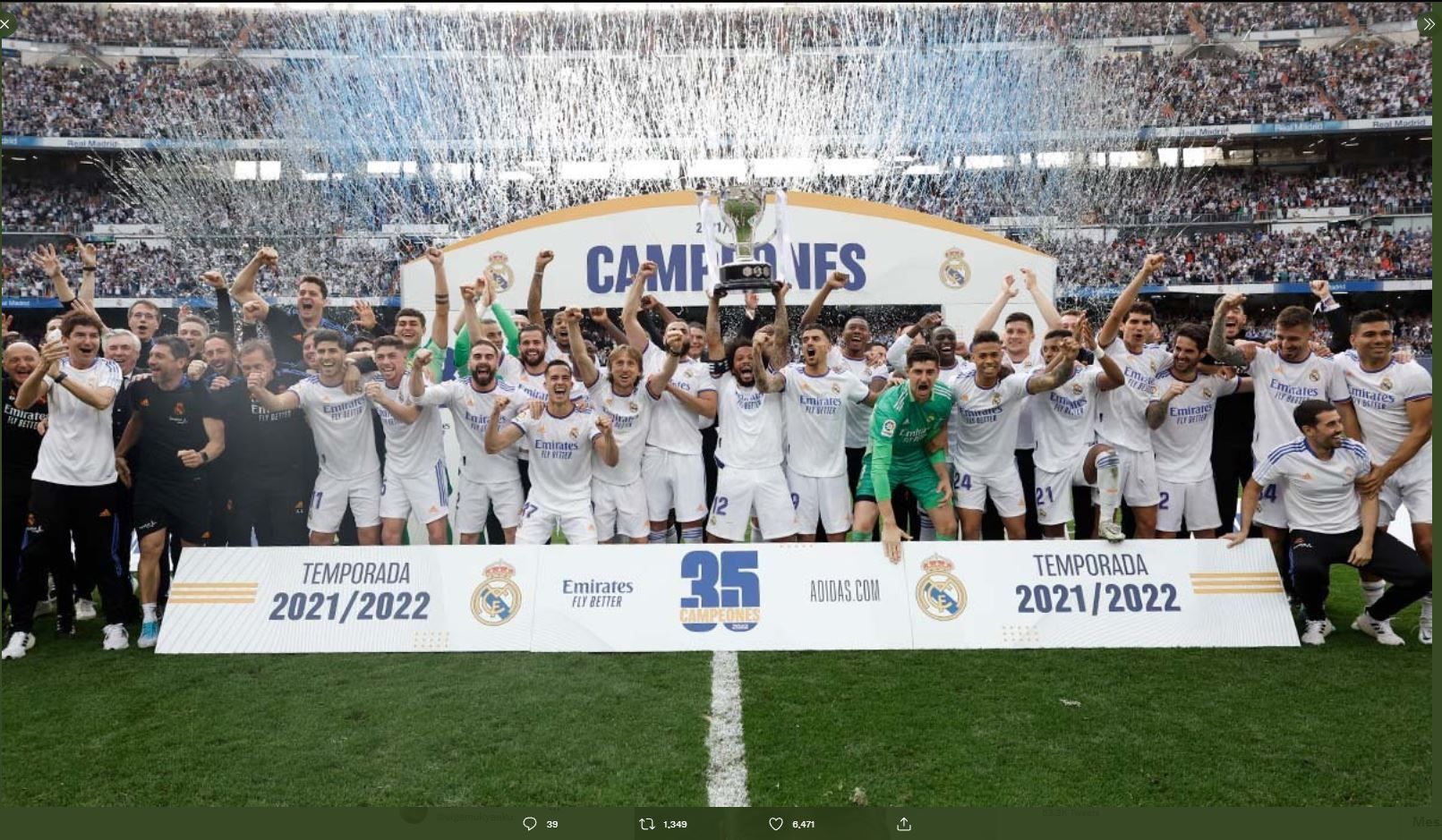 Momen perayaan juara Real Madrid di Liga Spanyol.