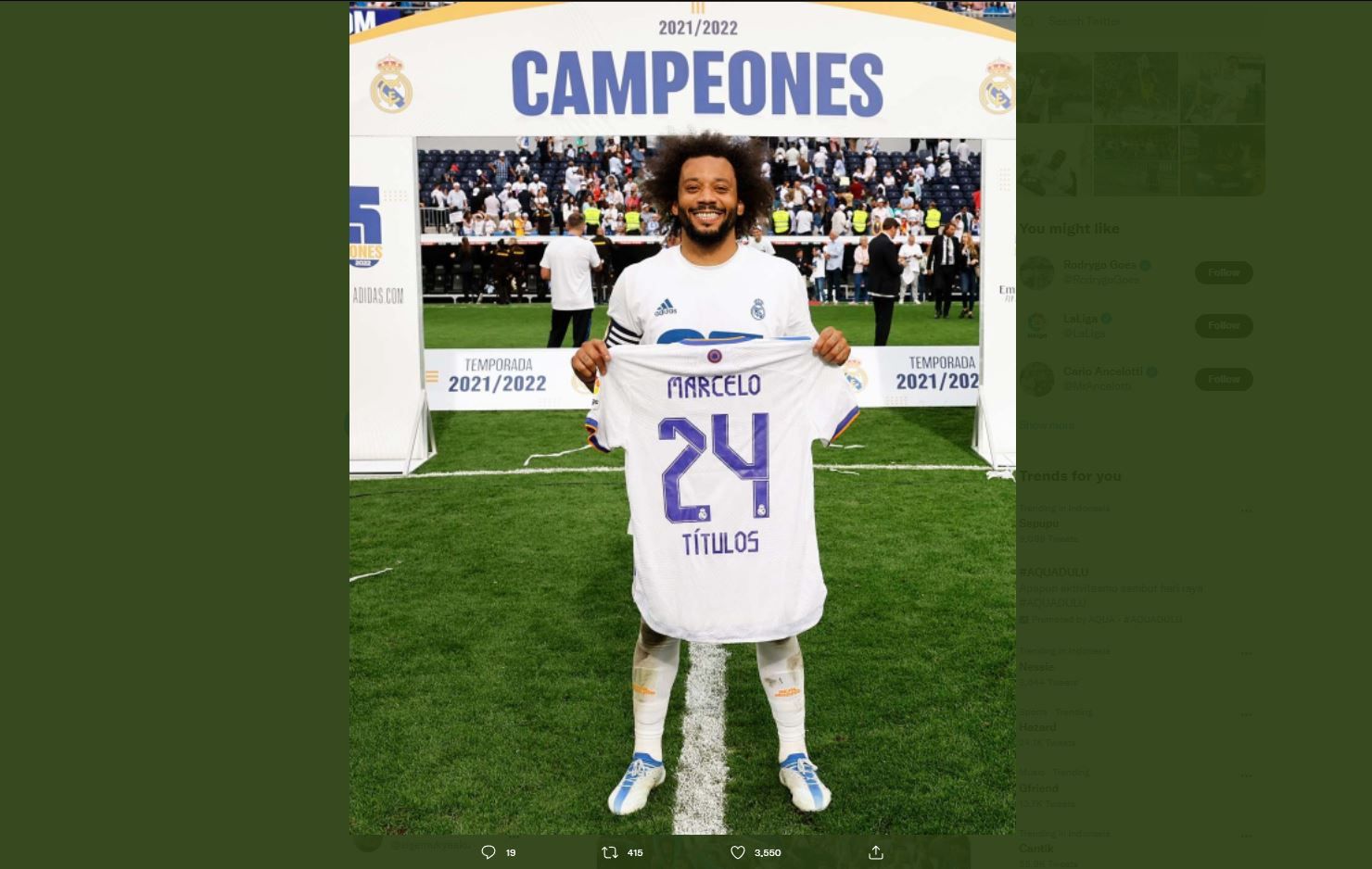 Marcelo menjadi pemain Real Madrid dengan gelar terbanyak (24).