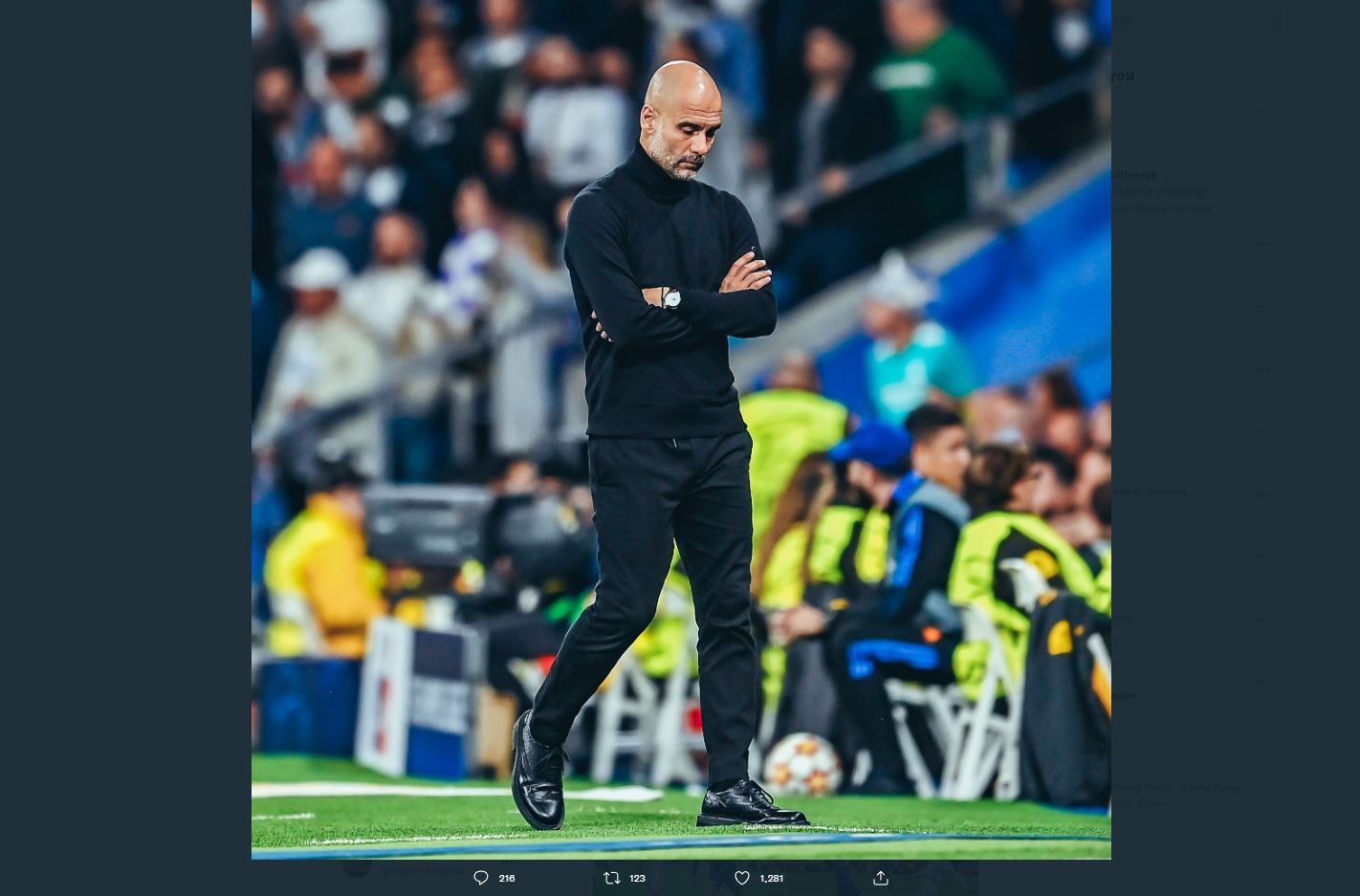 Pelatih Manchester City, Pep Guardiola, setelah timnya kalah dari Real Madrid di semifinal Liga Champions, Kamis (5/5/2022) dini hari WIB.
