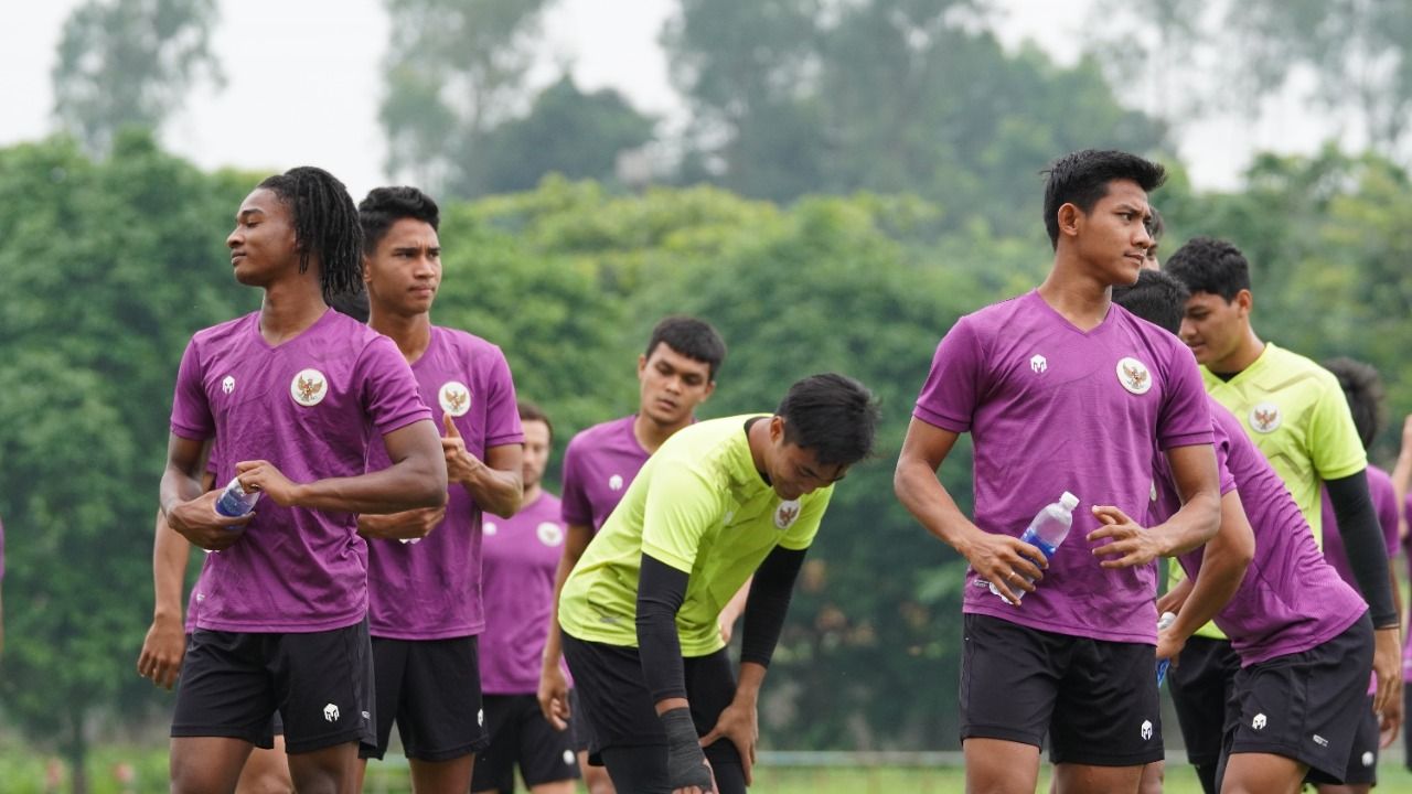 Timnas U-23 Indonesia melakoni sesi latihan jelang laga melawan Myanmar. 