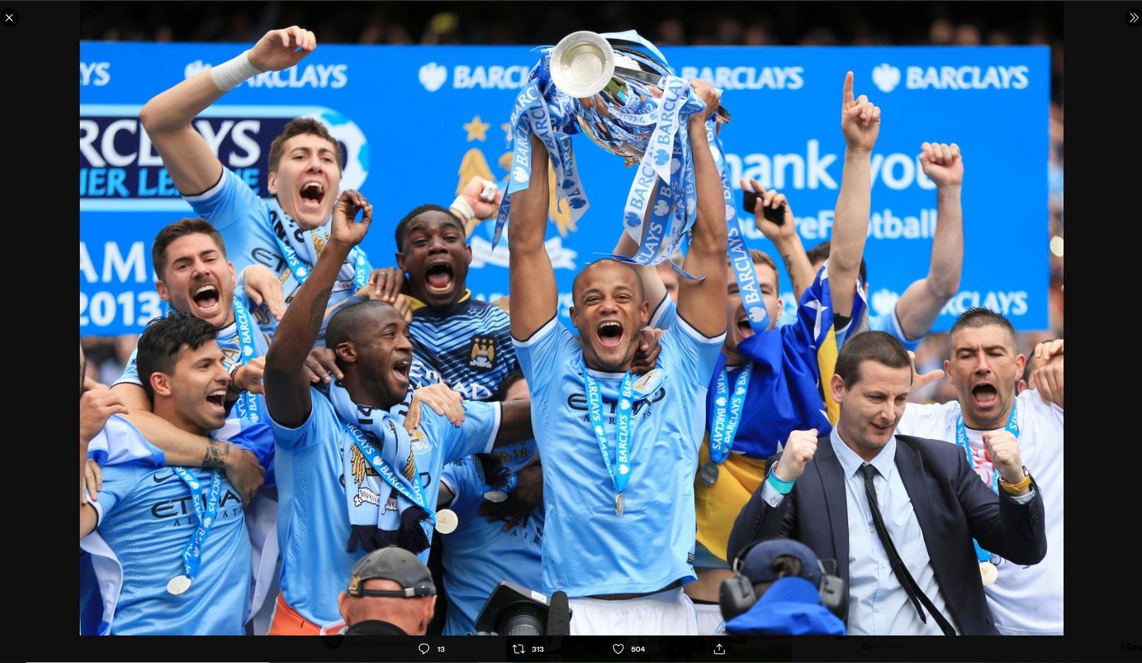 Momen Manchester City merayakan gelar Liga Inggris musim 2013-2014.