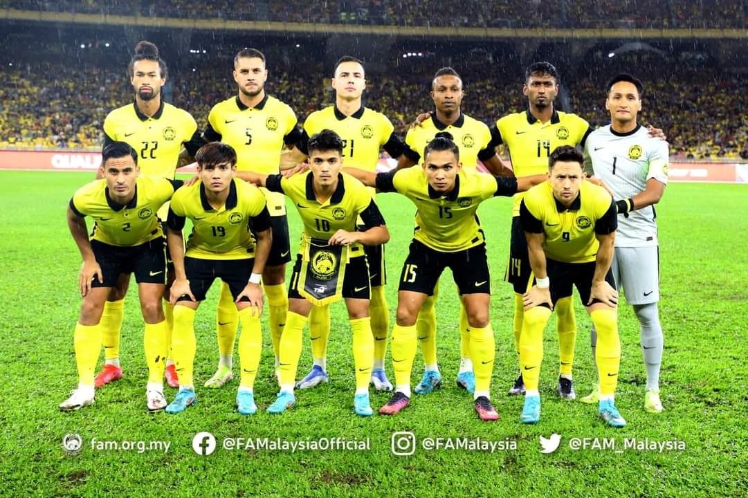 Starter timnas Malaysia saat menjamu Bahrain dalam laga Kualifikasi Piala Asia 2023 di Stadion Nasional Bukit Jalil, Kuala Lumpur pada 11 Juni 2022.