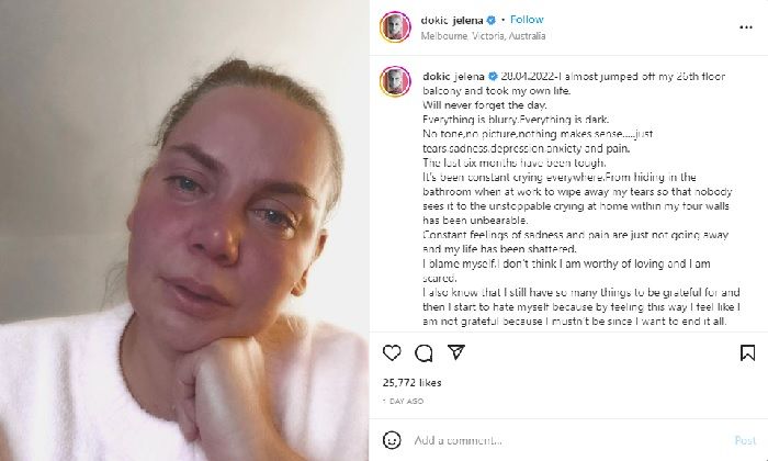 Jelena Dokic mengisahkan perjuangan untuk bertahan hidup dalam postingan di Instagram dengan mata sembab dan wajah yang berlinang air mata.