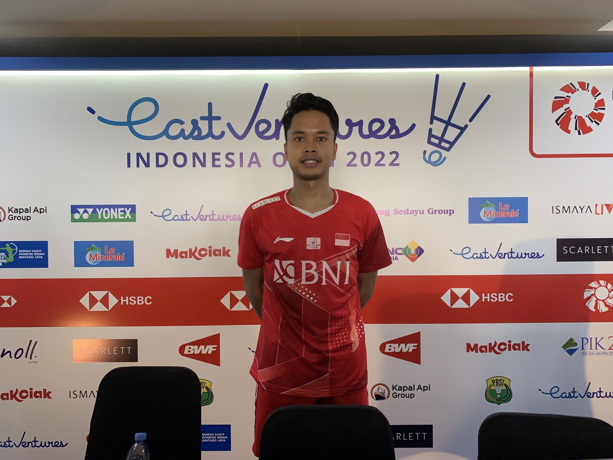 Anthony Sinisuka Ginting usai meraih kemenangan perdana di Indonesia Open 2022, Selasa (14/6/2022).
