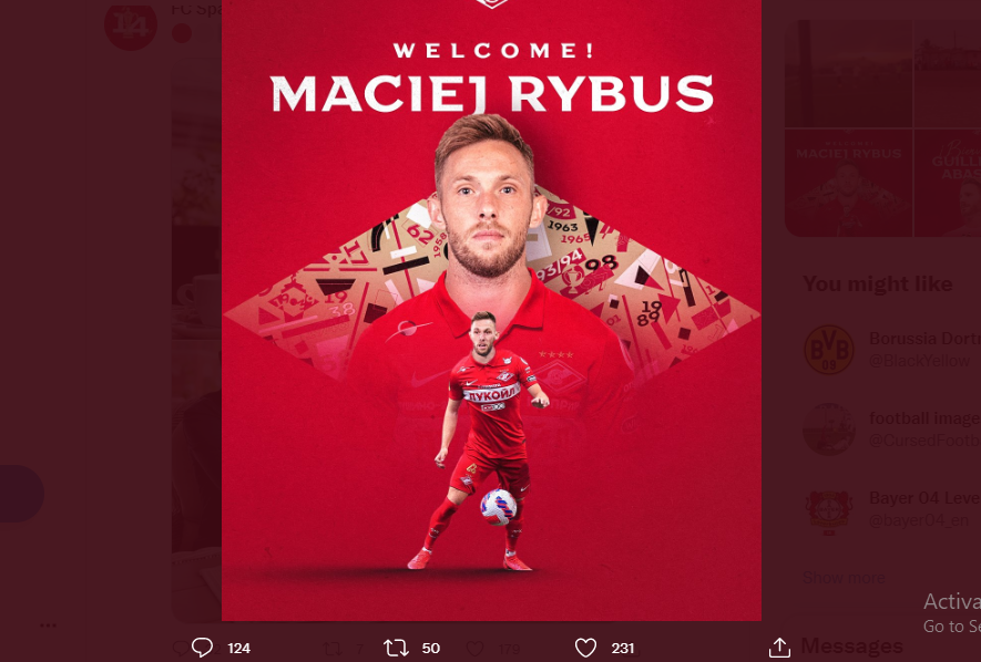 Bek Polandia Maciej Rybus dicoret dari skuad Piala Dunia 2022 karena gabung Spartak Moscow.