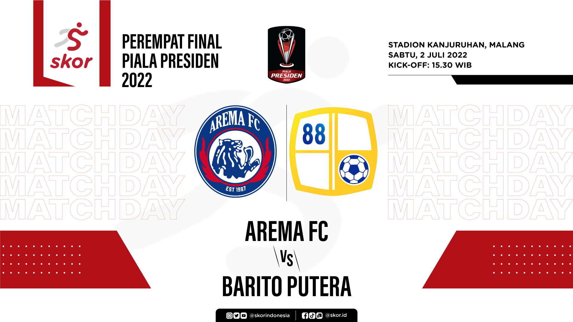 Cover Perempat Final Piala Presiden 2022, Arema FC vs Barito Putera