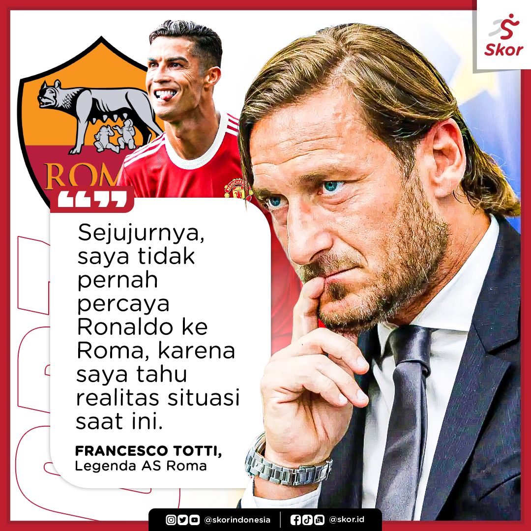 Francesco Totti Pilih Realistis soal Rumor Transfer Cristiano Ronaldo ke AS Roma