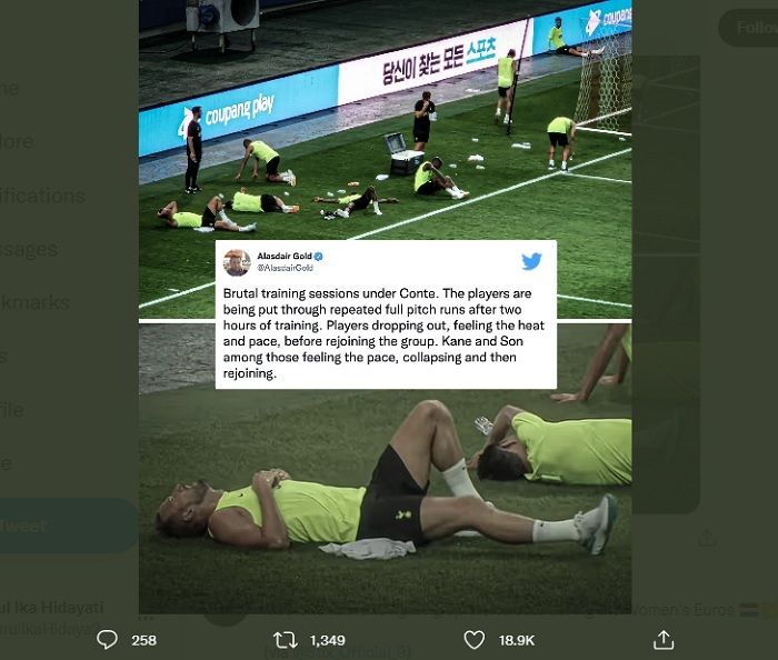 Para pemain Tottenham kehabisan napas dan tenaga setelah menjalani sesi latihan singkat dari pelatih Antonio Conte pada hari Senin.