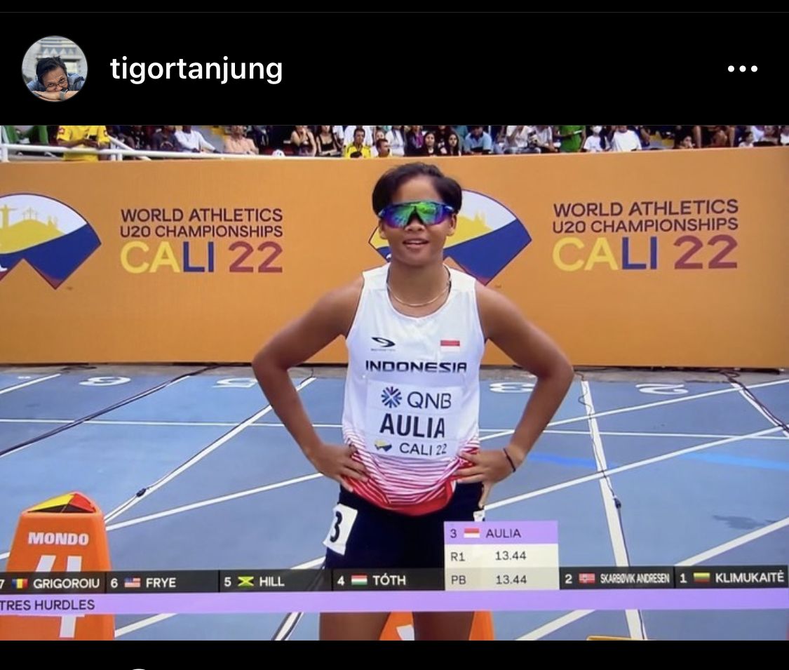 Dina Aulia berhasil memecahkan rekornas di Kejuaraan Dunia Atletik U-20 di Cali, Kolombia