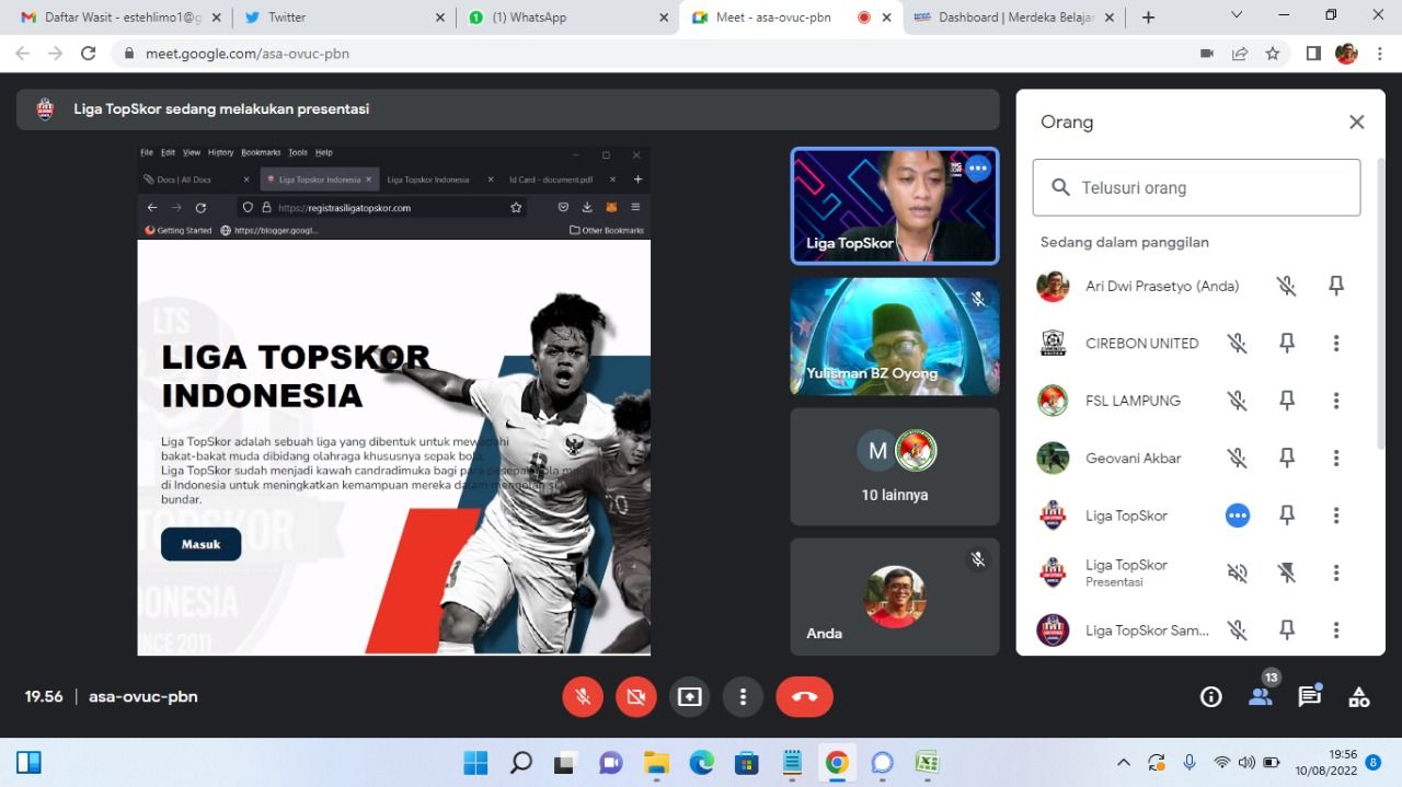 Tangkapan layar kegiatan sosialisasi pendaftaran pemain Liga TopSkor dengan sistem online, 10 Agustus 2022.