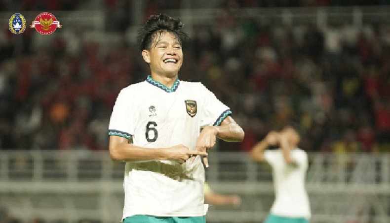 Selebrasi Zanadin Fariz setelah mencetak gol ketiga Indonesia U-20 ke gawang Hong Kong dalam laga kedua Grup F Kualifikasi Piala Asia U-20 2023, 16 September 2022.