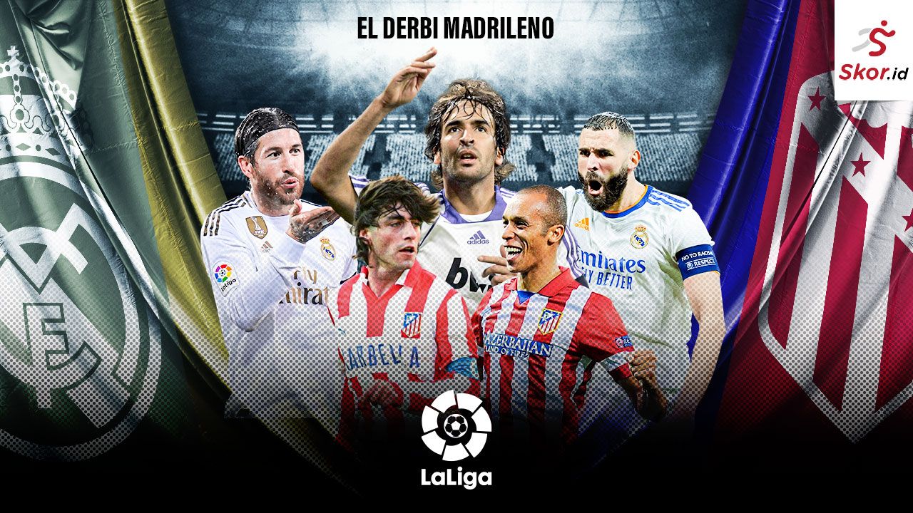 Cover Bintang Derbi Madrid (arah jarum jam): Sergio Ramos, Raul Gonzalez, Karim Benzema, Joao Miranda, dan Paulo Futre.