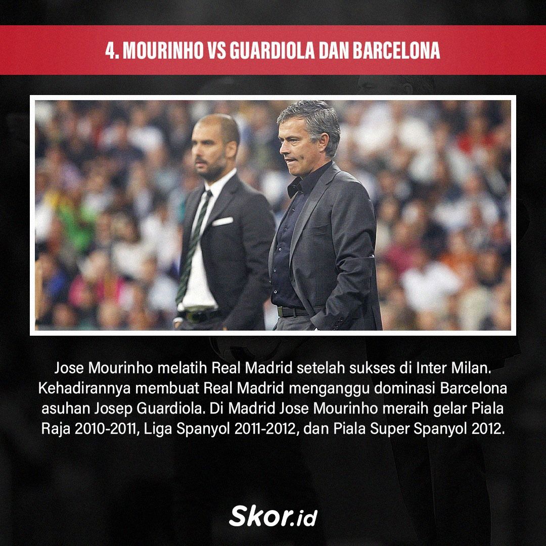 Jose Mourinho saat di Real Madrid menjadi penantang Josep Guardiola Barcelona.