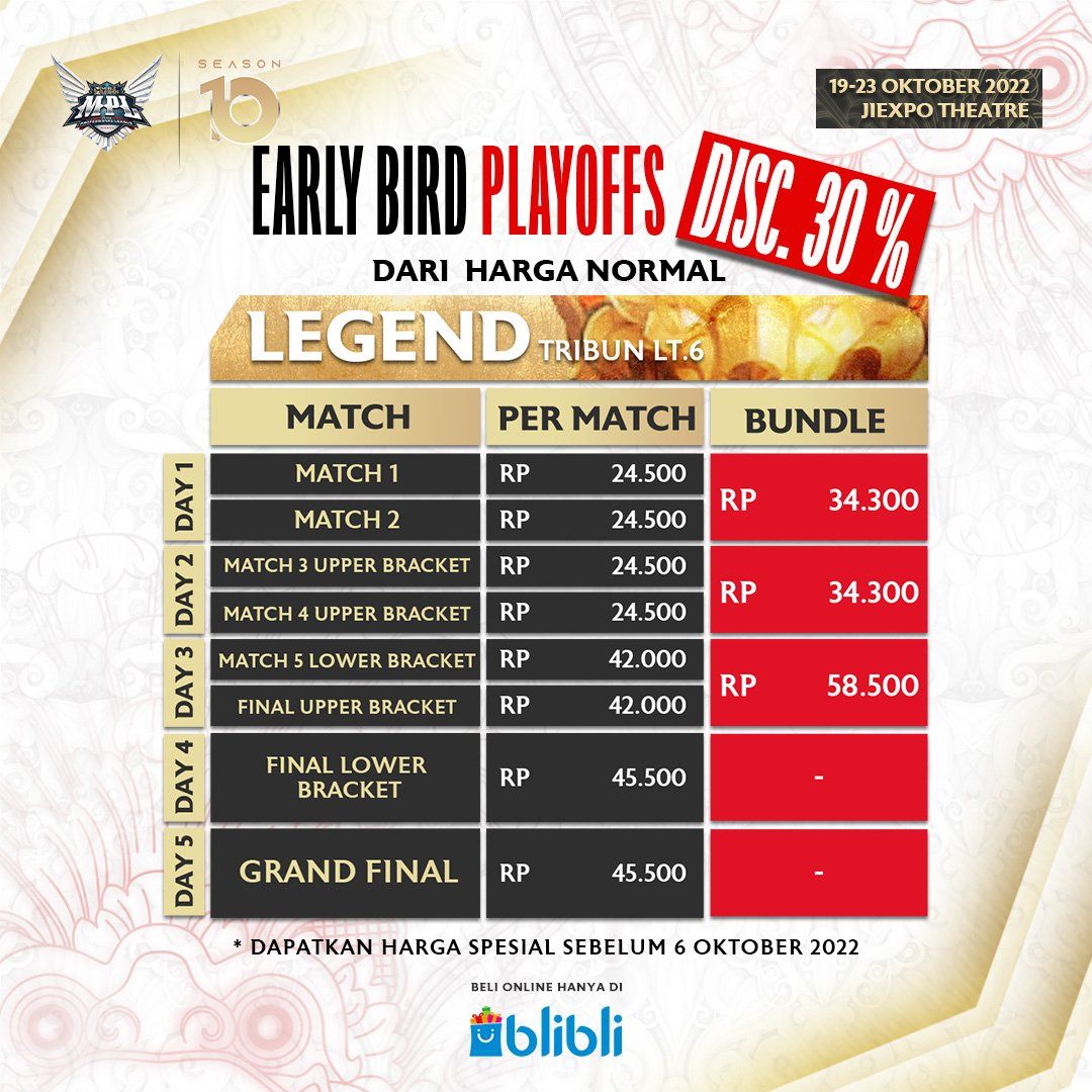 Harga Tiket Early Bird Babak Playoff MPL ID Season 10 - Bagian Legends