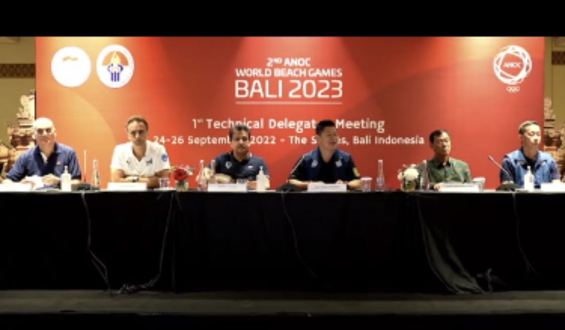 Susasana Konfrensi Pers TD Meeting ANOC World Beach Games 2023 di Bali