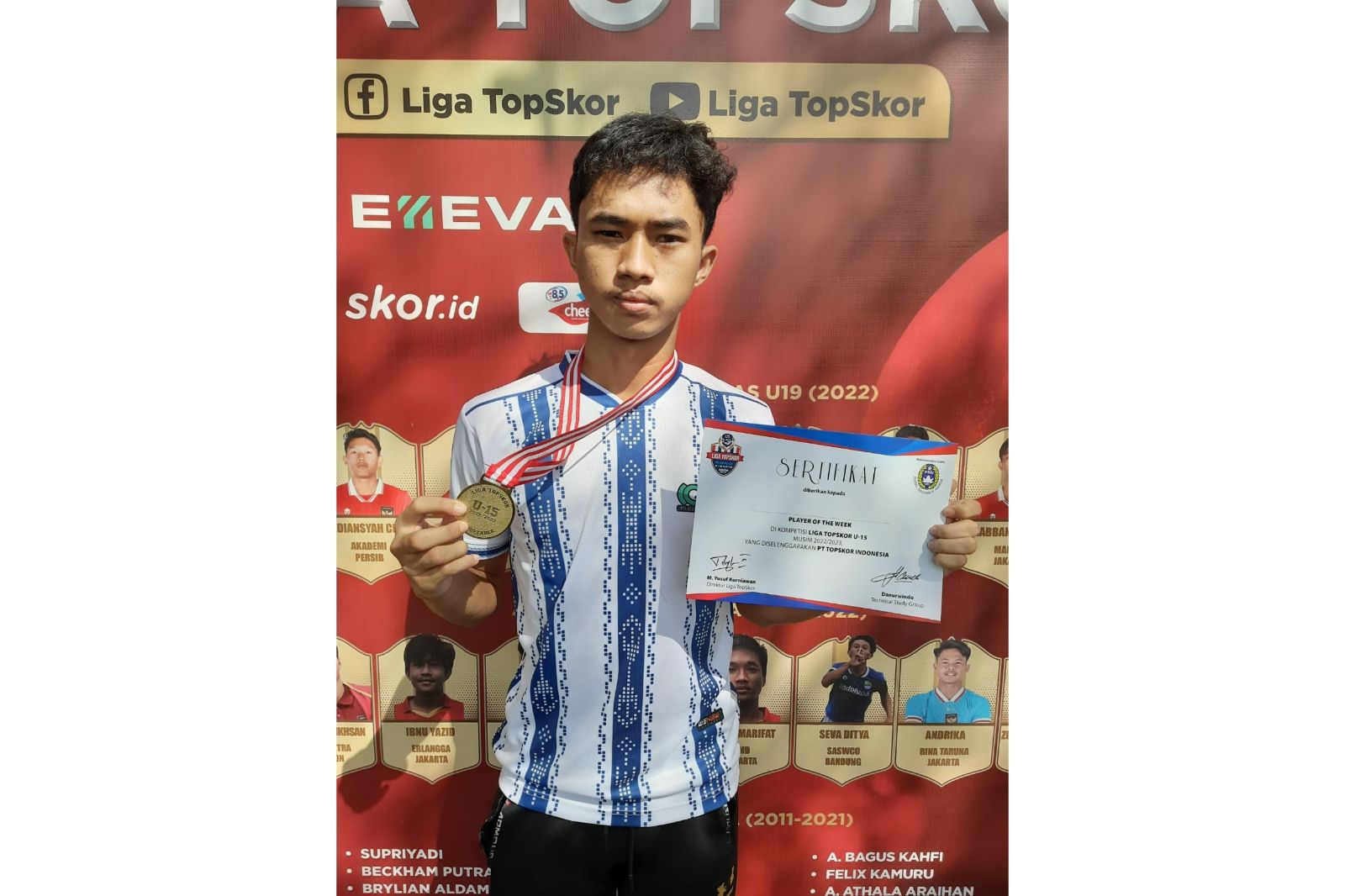 Deshan Najla Khairan Karya, striker Cipta Gemilang FA yang terpilih sebagai Player of The Week pekan pertama Grup Skor Olahbola Ellevate Liga TopSkor U-15 2022-2023.