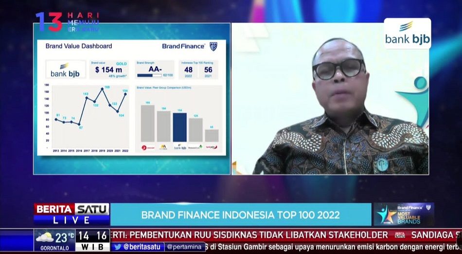 Direktur Kepatuhan bank bjb Cecep Trisna dalam acara penganugrahan The 10th Brand Finance Indonesia Top 100 Most Valueable Brands, Rabu 28 September 2022, secara virtual.