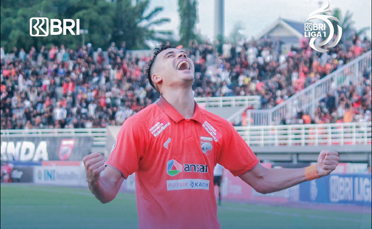 Striker Borneo FC, Matheus Pato merayakan gol ke gawang Madura United dalam laga pekan ke-11 Liga 1 2022-2023, 1 Oktober 2022.