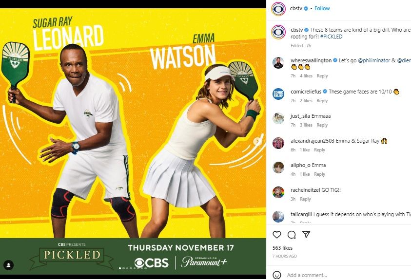 Sugar Ray Leonard dan Emma Watson berpasangan dalam kompetisi Pickleball/Instagram @cbstv
