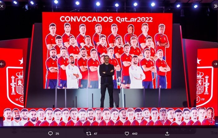 Pelatih Luis Enrique mengumumkan nama ke-26 pemain anggota skuad Spanyol di Piala Dunia 2022 Qatar.