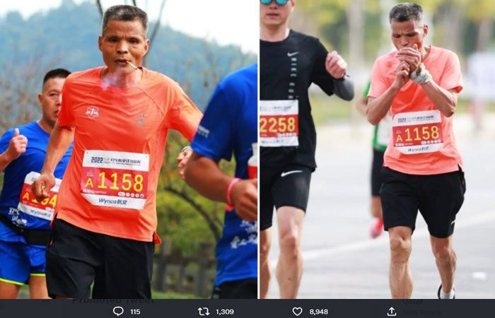 Pelari perokok berat Paman Chen mengisap 42 batang rokok selama maraton