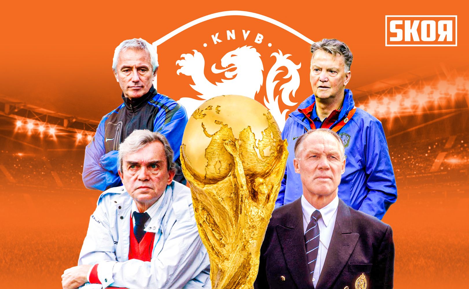 Cover deretan pelatih timnas Belanda, Rinus Michels, Ernest Happel, Bert van Marwijk, Louis van Gaal