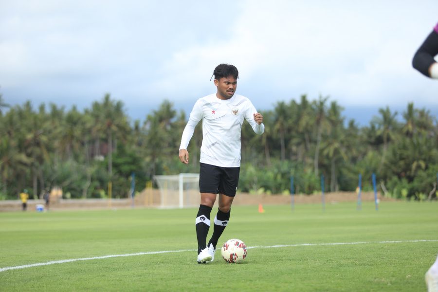 Saddil Ramdani dalam sesi latihan bersama timnas Indonesia untuk persiapan Piala AFF 2022.