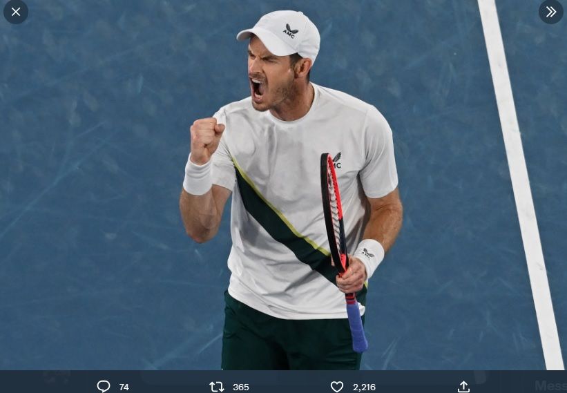 Petenis Andy Murray sukses melaju ke babak ketiga Australian Open 2023 setelah terlibat duel melelahkan melawan Thanasi Kokkinakis. 