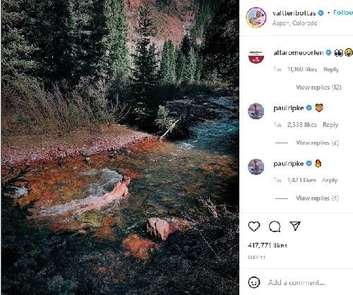Valtteri Bottas memposting foto dirinya saat berendam di sebuah sungai saat liburan di Aspen, AS, pada tanggal 17 Mei.