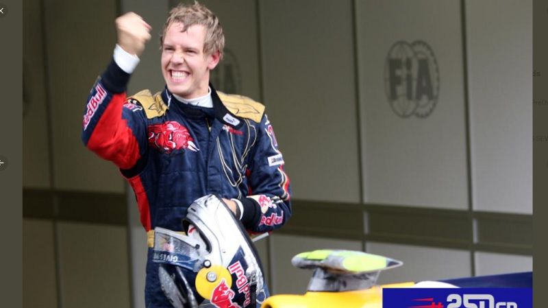 Momen saat Sebastian Vettel merayakan kemenangan di F1 GP Italia 2008 setelah memulai balapan dari pole position.