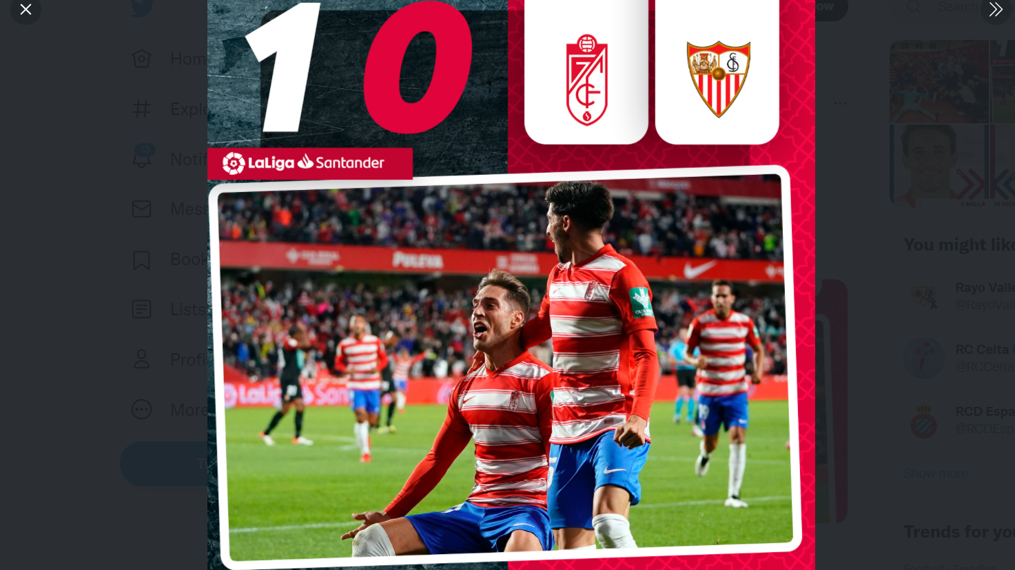 Granada sukese meraih kemenangan tipis saat hadapi Sevilla di pekan kedelapan Liga Spanyol.