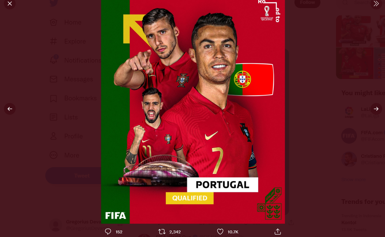 Portugal berhasi memastikan diri ke putaran final Piala Dunia 2022.
